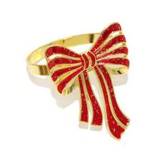 Novo estilo de anéis de guardanapo em formato de laço, prendedores de guardanapo verdes e vermelhos, para festas e comemorações de Natal, decorações de anéis de guardanapo de metal