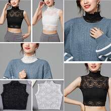 1PC Elegant Lace Floral Fake Collar For Women - Plus Size Detachable Half Shirt Blouse