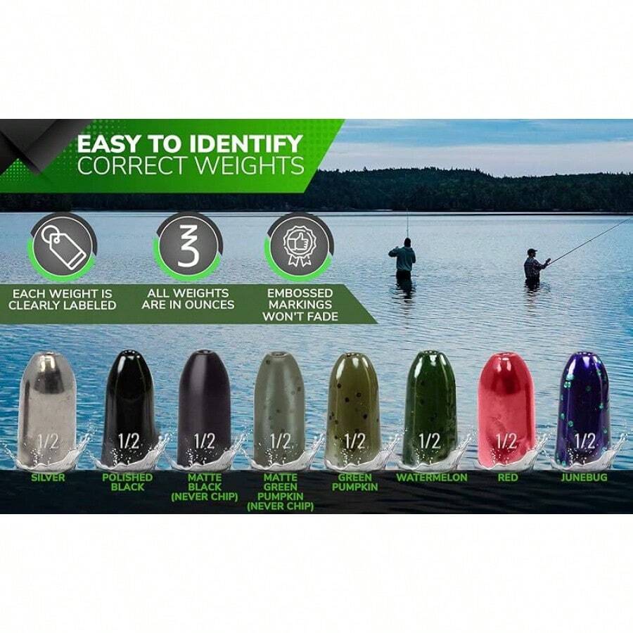 Pesos de Gusano de Tungsteno Reaction Tackle para Pesca de Lubina - Plomos en Forma de Bala para Texas y Carolina Rig - Negro - Ver 1