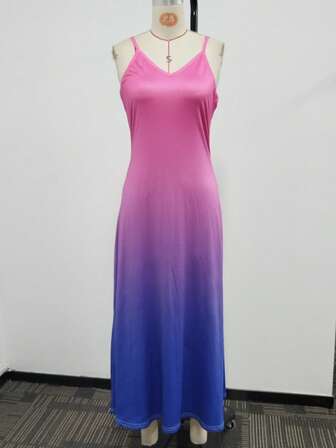 轻盈、优雅、百搭、合身的女士无袖 V 领休闲/度假连衣裙，采用渐变色印花，非常适合夏季外出、旅行、办公室和家居穿着