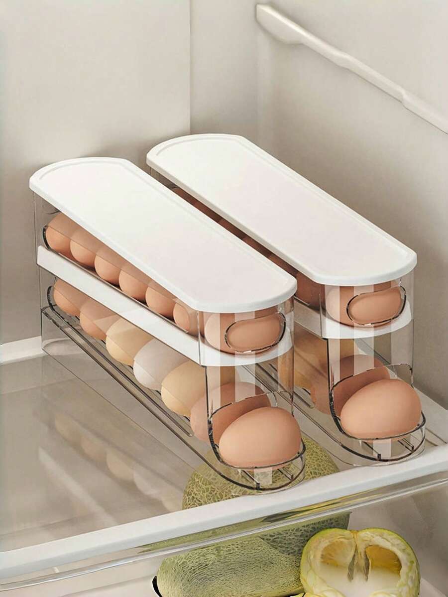Dispensador automático de huevos de doble capa, soporte transparente para huevos, caja de almacenamiento de huevos para refrigerador, organizador de huevos de plástico, estante para huevos ahorra espacio, bandeja portátil para huevos, soporte para exhibir huevos en el mostrador, contenedor de huevos antirrollos, decoración navideña, artículo esencial para el hogar
