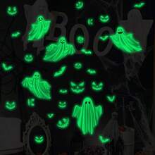 Halloween Luminous Wall Stickers, Horror Witch Bat Eye Carved & Printed, Ghost Design, Removable, Self-Adhesive & Easy To Stick & Peel, Suitable For Halloween Decoration, Haunted House, Bedroom, Living Room Window Decoration, Holiday Horror Atmosphere Decoration, Home Decoration Stickers
