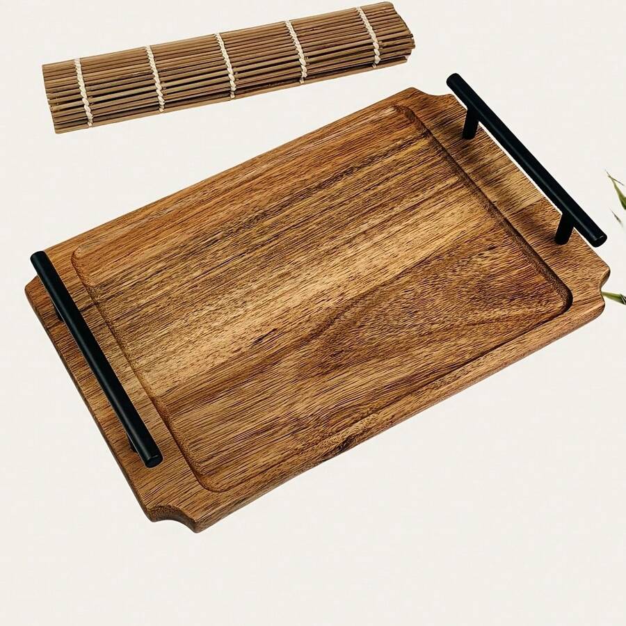 1pc 8-Sided Metal Serving Tray, Food Service Platter For Cheese, Fruit, Cake, Appetizers, Restaurants, Coffee, Milk, Heat-Resistant With Metal Handles For Easy Storage, Kitchen Accessory, Farmhouse Decor, Christmas, Halloween, Harvest Festival Gift