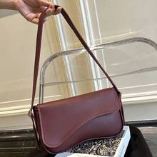 Fashionable Solid Color PU Shoulder Bag, Versatile For All Seasons - Burgundy Saddle Bag Burgundy Women's Handbag, Fashionable Minimalist Ladies' Casual Bag Fashionable Baguette Bag