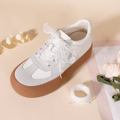 1 Pair 100cm Lace Shoelaces - Ballerina Style, Cute Accessory Suitable For Young People - White Silk Lace Decorated Shoelaces, Fit For Oxford Shoes