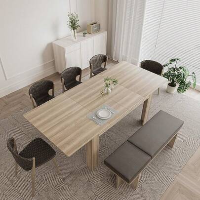 PatioPerk - Mesa de comedor extensible para 6 a 10 personas - Mesas de cocina rectangulares grandes para sala de reuniones (negro ónix)