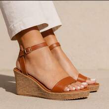 Women's Wedge Sandal Low Heel With Buckle Summer – Comfort And Style - 駝色 - 查看 1