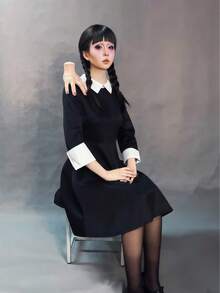 1 pezzo Abito costume da Mercoledì Addams/Cosplay, abito a collo e lunghezza media, per Ognissanti