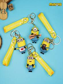 Minions 1pc Minions Cute Cartoon Design PVC Material Minions Doll Shape Exquisite Round Pendant Multifunctional Keychain Suitable For Car Keys, School Bags, Bag Decoration Creative Birthday Gifts And Party Gifts