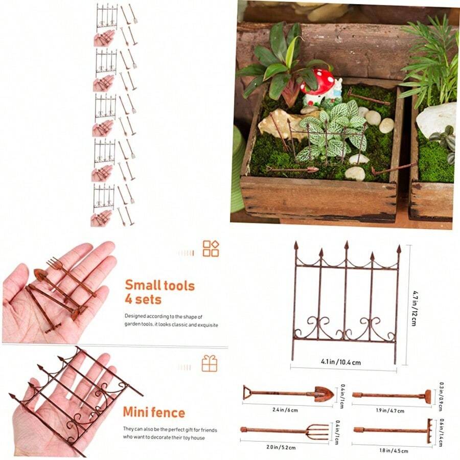 Vaka Life 5 Sätze Ornamente Bauernhofspielzeug Farm GartenwerkzeugSet Zauntor Bastelzeug Gartendekorationen BonsaiWerkzeuge MiniZaunModell Gartengeräte Eisen 5 Stück für Gartenbastelprojekte Landschaftsdeko und kindgerechte Spielzeugnutzung im Freien