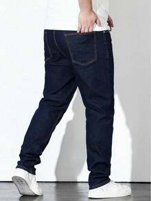 Jeans For Men Straight Plus Size Big Size Denim Pants Classic Daily Black Gray Blue - 深色水洗藍 - 查看 7