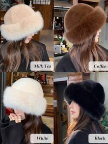 10/1pc Women's Winter Fleece Bucket Hat, Fashionable Thick Ladies Hat, Winter Warm Hat, Women's Winter Knitted Hat, Winter Gear, Women's Warm Hat, Women's Winter Hat - Multicolor - View 3