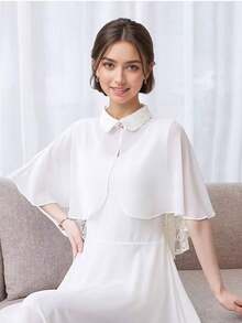 1件新款女士雪纺拼接水钻纽扣斗篷/新娘婚礼红色爱心女王披肩，多色翻领伴娘礼物披肩/奇幻仙境卡特琳娜女士连衣裙服装配饰。埃及艳后女士节日派对舞会化装舞会服装！圣诞老人角色扮演，正式派对。