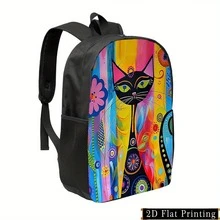 Vibrant Cat Print Backpack - Lightweight Large Capacity Foldable Daypack With Adjustable Straps & Side Pockets, Stylish Casual Unisex Design For School, Travel, Daily Use, Cat Backpack, Urban Commuting, Playful Pattern, Durable Construction, Zipper Closure, Urban Travelers - Mixed Color - View 2