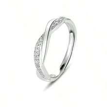 1 pieza Anillo retorcido con circonita cúbica incrustada de color plateado de estilo moderno para uso diario de mujer, regalo