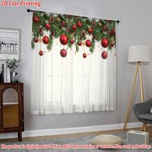 Christmas Flat Print Decorative Sheer Curtain, High Definition, Fade-Resistant, Quality Voile, Anti-Snagging, Wrinkle-Resistant, Soft & Smooth, Washable, Natural Drape, Semi-Transparent, Suitable For Living Room, Bedroom, Kitchen, Christmas Home Party Decor