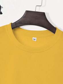 GYM MODE Men's White T-Shirt - Casual & With Dumbbell Graphic, Short Sleeve, Round Neck, Polyester & Spandex Blend, Perfect For Summer Workouts & Casual Attire; Women's Autumn Cotton Loose T-Shirt: Soft Winter Inner Wear Fashion Design, Soft Fabric,  Loose Fit, Hip-Hop Street Style, Unisex, Suitable For Home And Daily Wear - 黃色 - 查看 3