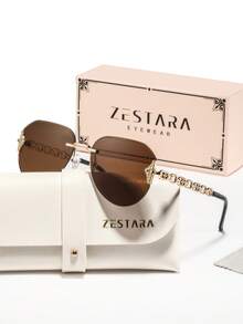 1 Pair Women's Metal Aviator Rimless Round Mirrored Fashion Glasses, Sophisticated Minimalist Design, Comfortable & Fashionable, Suitable For Early Autumn Outings, Picnics, Camping, Comes With Elegant Packaging