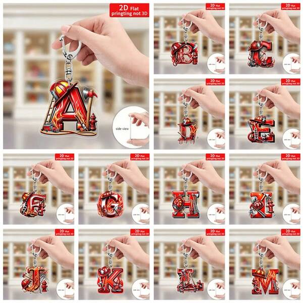 Płaski brelok z literą strażaka 2D, akrylowy brelok, 26 liter alfabetu od A do Z, wzór na czapkę strażacką, akrylowe zawieszki, zawieszki do torby, zawieszki do portfela, brelok do samochodu, dekoracja na Halloween i Boże Narodzenie, idealne ręcznie robione zawieszki do torebek na prezenty, pomysły na prezent dla nauczyciela, przyjaciółki i siostry