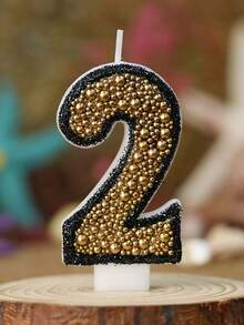 1 pièce Bougie numéro d'anniversaire, bougie d'anniversaire boule dorée, décoration de gâteau à la bougie, convient pour les articles de célébration d'anniversaire - Multicolore - Voir 3