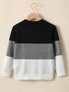 Áo len dệt kim sọc tương phản Collegiate, phù hợp cho mùa thu đông, bé trai - màu đen - Xem 2