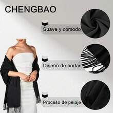 Bufanda Grande para Mujer, Chal de Pashmina Suave, Moda y Elegancia, 200 * 70cm - Negro - Ver 6