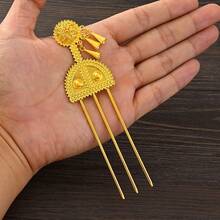 1pc Dubai Golden/Silver Color Luxury Intricate Floral Hollow Hair Clip, Elegant Women's Hairpin, African Arabian Girl's Daily, Birthday Party, Wedding Jewelry Gift - Golden - View 11