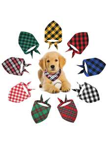 1pc Customized Pet Bandana, Customizable Printed Name/Text, Multi-Color Plaid One Size Triangle Scarf, Adorable Pet Customization/Minimalist, Cat Dog Triangle Kerchief, Suitable For Medium Small Pets/Kittens, Pet Anniversary Birthday Pet Accessory Decor, Christmas Gift, Indoor Outdoor Use - Multicolor - View 2