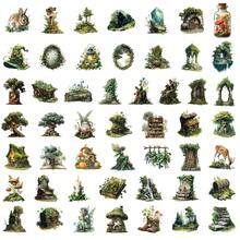50 pezzi Adesivi trasparenti verdi della natura, adesivi vintage di estetica boschiva, adesivi di alberi, adesivi per scrapbooking, adesivi primaverili in PET per borracce, laptop, skateboard, quaderni, telefoni, chitarre, bagagli, computer, frigoriferi, scrivanie