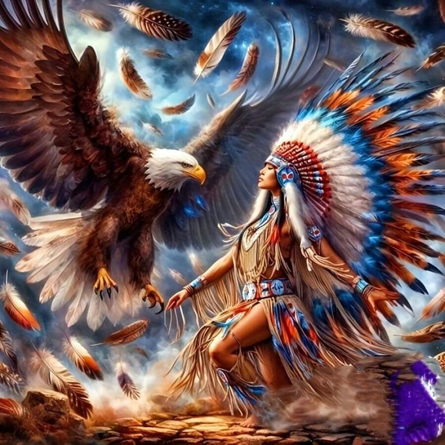 1 pieza Pintura de diamantes 5D sin marco DIY - Águila y Diosa - Patrón - Diamante completo Bordado de diamantes Punto de cruz Pintura de diamantes Artesanía para decoración de pared Regalo