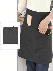 1 pieza Delantal de cocina, delantal de chef para hombres y mujeres con bolsillos grandes, delantal de cintura con 2 bolsillos - Delantal corto negro para camareros y camareras, de lona con espalda cruzada, resistente y ajustable, para camareros, cocina, baño, hogar, proveedores domésticos