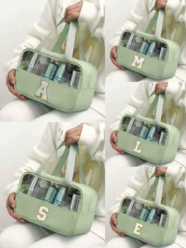 1 حقيبة أدوات تجميل شفافة للسفر، حقيبة مكياج من البي في سي مقاومة للماء (الحروف من A إلى Z)، حقيبة مستحضرات تجميل كبيرة السعة مقاومة للغبار، حقيبة سفر متعددة الوظائف للنساء، مناسبة للاستخدام في الحمام/الشاطئ/غرفة النوم/العودة إلى المدرسة/السكن الجامعي/الحفلات، إلخ. هدية عيد الميلاد هدية هالوين ديكور غرفة نوم ديكور الخريف