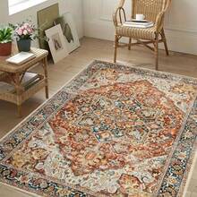 1pc Luxury Classic - Retro Floral - Bohemian Area Rug, 100% Polyester, European - Faux Wool Material, Home Carpet, Suitable For Living Room, Bedroom, Dorm, Entryway, Patio, Machine Washable All Season Large Size Mat, Aesthetic Home Decor