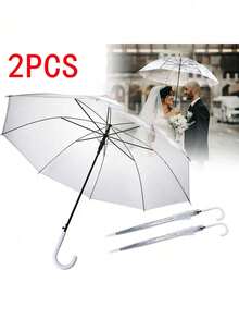 1 opakowanie przezroczystych parasoli ślubnych, hurtowych, przezroczystych, automatycznie otwieranych, wiatroszczelnych, wodoodpornych, dużych parasoli z baldachimem i białym uchwytem typu J Hook, do fotografii ślubnej, panny młodej i pana młodego, golfa, na zewnątrz