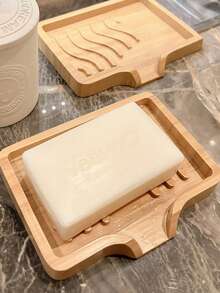 1pc Wooden Soap Dish Bamboo Soap Holder Handmade Soap Box - Multicolor - View 2