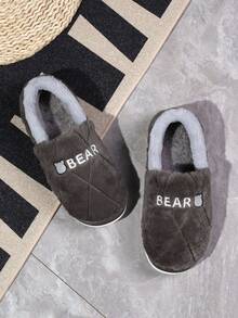 Pantuflas de hombre con rayas sencillas, pantuflas de casa de pana con contraste de color cálido y antideslizantes