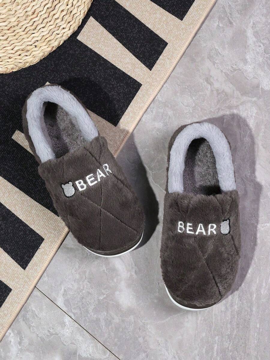 Pantuflas de hombre con rayas sencillas, pantuflas de casa de pana con contraste de color cálido y antideslizantes