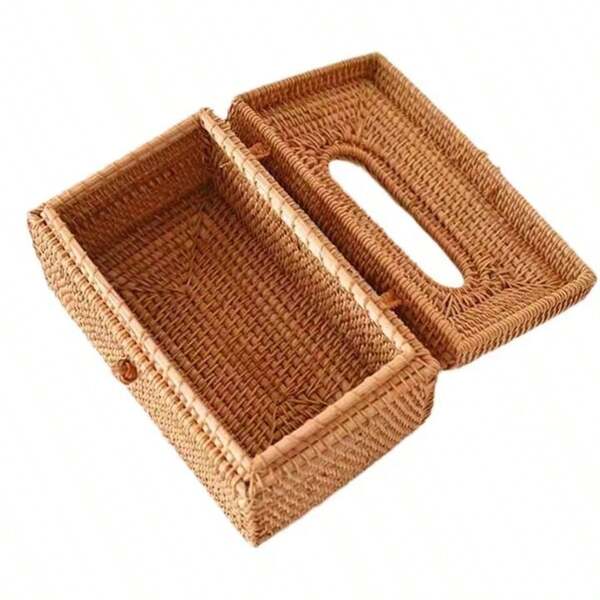 1 pieza, Soporte para caja de pañuelos de mimbre natural - Dispensador de servilletas rectangular de ratán hecho a mano para el hogar, la oficina, el coche, el baño - Solución de almacenamiento elegante y práctica.