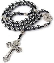 Hematite Rosary Necklace With Black Stone & Stainless Steel Beads, 48cm - 聖米迦勒玫瑰經 - 查看 11