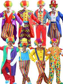 2025 New Adult Clown Costume Set, Party Stage Performance Costume, Creative And Funny Cosplay Costume With Nose