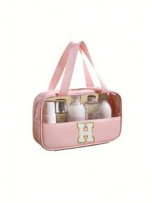 1pc Large Capacity Travel Makeup Bag, Handheld Cosmetic Organizer Bag, Portable Toiletry Bag, Makeup Brush Holder, Skincare Products Storage Bag, Handbag, Waterproof Bathroom Toiletry Bag, Suitable For Lipstick, Makeup Brushes, Eyeshadow, Mirror, Eyeliner, Lip Gloss, Skincare, Toothbrush, Toothbrush Cup, Soap, Shampoo, Comb, Watch, Phone, Necklace, Jewelry, Digital Products, Storage, Christmas Gift, Gift For Women, New Year Gift Wash Bag For Travel For Bathroom For Women