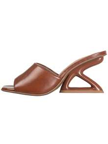 Sandália Feminina Tamanco Mule Salto Geométrico Vazado Confortável Elegante GiGiL - Caramelo - Visão 6