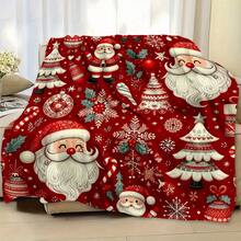 1PC Vintage Santa Claus And Christmas Tree Themed Flannel Blanket, Machine Washable, Soft And Comfortable, Lightweight Wool Blanket, Suitable For Home Decoration All Year Round, A Gift For Friends, Suitable For Sofas, Beds, Cars, Offices, Camping, Travel, Outdoor, Suitable For Giving To Family And Friends. - Multicolor - View 5