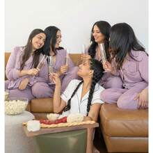 Women's Long Sleeve Button Down Pajama Sets Soft Loungewear Sleepwear For Women S-XXL - 紫色 - 查看 2