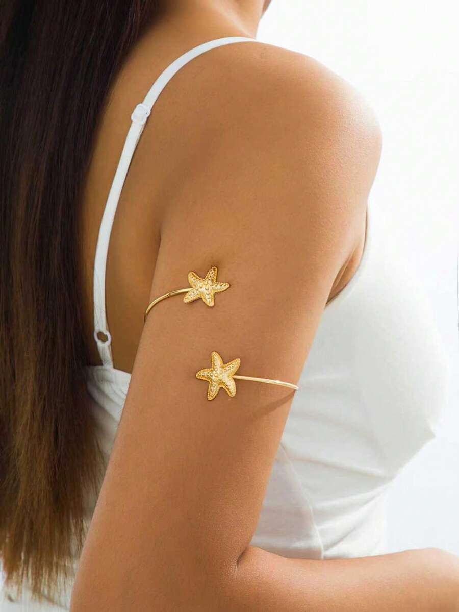 1pc Fashionable Minimalist Starfish Arm Cuff, Stylish & Refreshing Summer Arm Bracelet, Suitable For Women's Daily Wear, Various Holidays, Mother's Day Gift, Socializing, Parties, Activities, Beach, Vacation, Jewelry Accessory