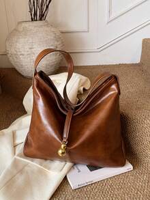 Fashionable New Women's One Shoulder Crescent Bag, Retro Tote Bag, Minimalist Chic Solid Color PU Leather, Versatile For Travel, Shopping, Commuting, Elegant Handbag