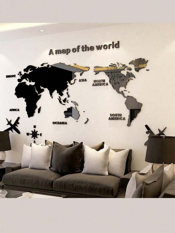 1 Set World Map Acrylic Mirror Wall Sticker, Modern DIY Splicing Map 3D Self-Adhesive Decorative Wall Sticker, For Office, Living Room, Bedroom, Home Decor Wall Stickers Room Decor Wall Decor Stickers Home Decor