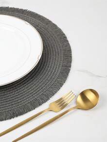 1pc/4pcs/6pcs/8pcs Beige/Khaki Round Seagrass Dual-Tone Tassel Placemats, Heat-Resistant Non-Slip Kitchen Table Mats, Insulation Pads, Coasters, Dining Table Decor For Party, Gathering, Family Meal