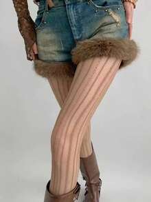 复古菱形竖条纹连裤袜，性感渔网袜