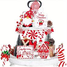 11-Piece Christmas Tiered Tray Decor Set - Farmhouse Style With Candy Canes, Santa Claus, Etc. - For Holiday Home And Party Decor - Spreading Holiday Cheer Christmas Decorations Home Christmas Gifts Christmas Decor